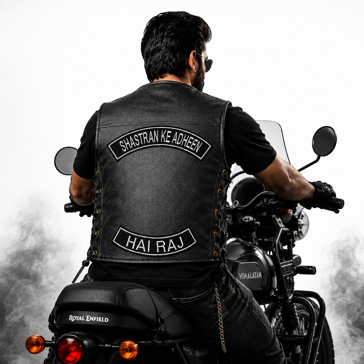 Shastran Ke Adheen Back Premium Embroidered Biker Patch | Iron-On & Sew-On | 14 × 2.8 Inches