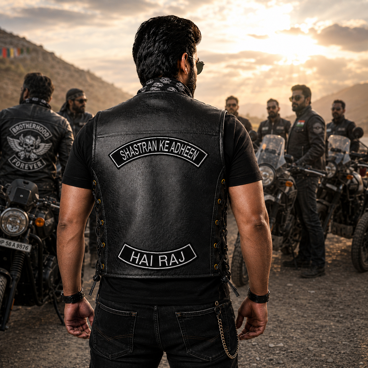 Shastran Ke Adheen Back Premium Embroidered Biker Patch | Iron-On & Sew-On | 14 × 2.8 Inches