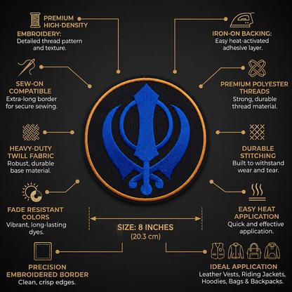 Khanda Big Back Patch Embroidered 8 inches