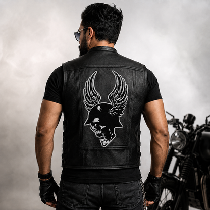 Skeleton Face With Feather Back Patch Embroidered 11 inches