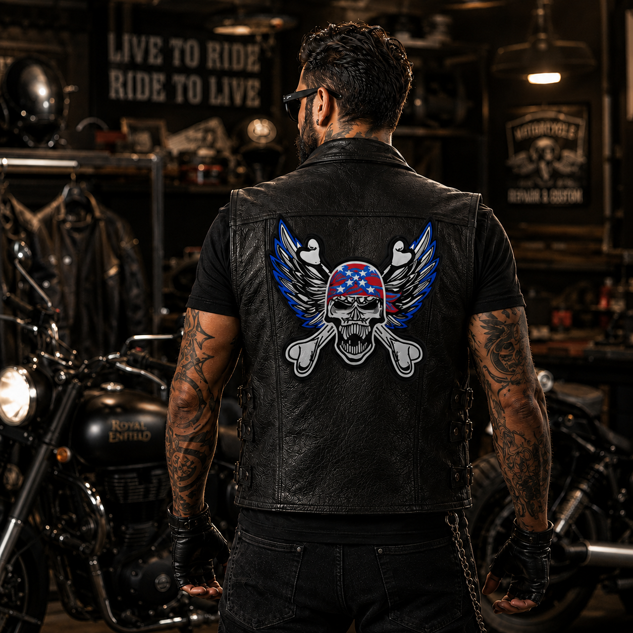 Skul With Wings Pack Patch Embroidered 10*8 inches