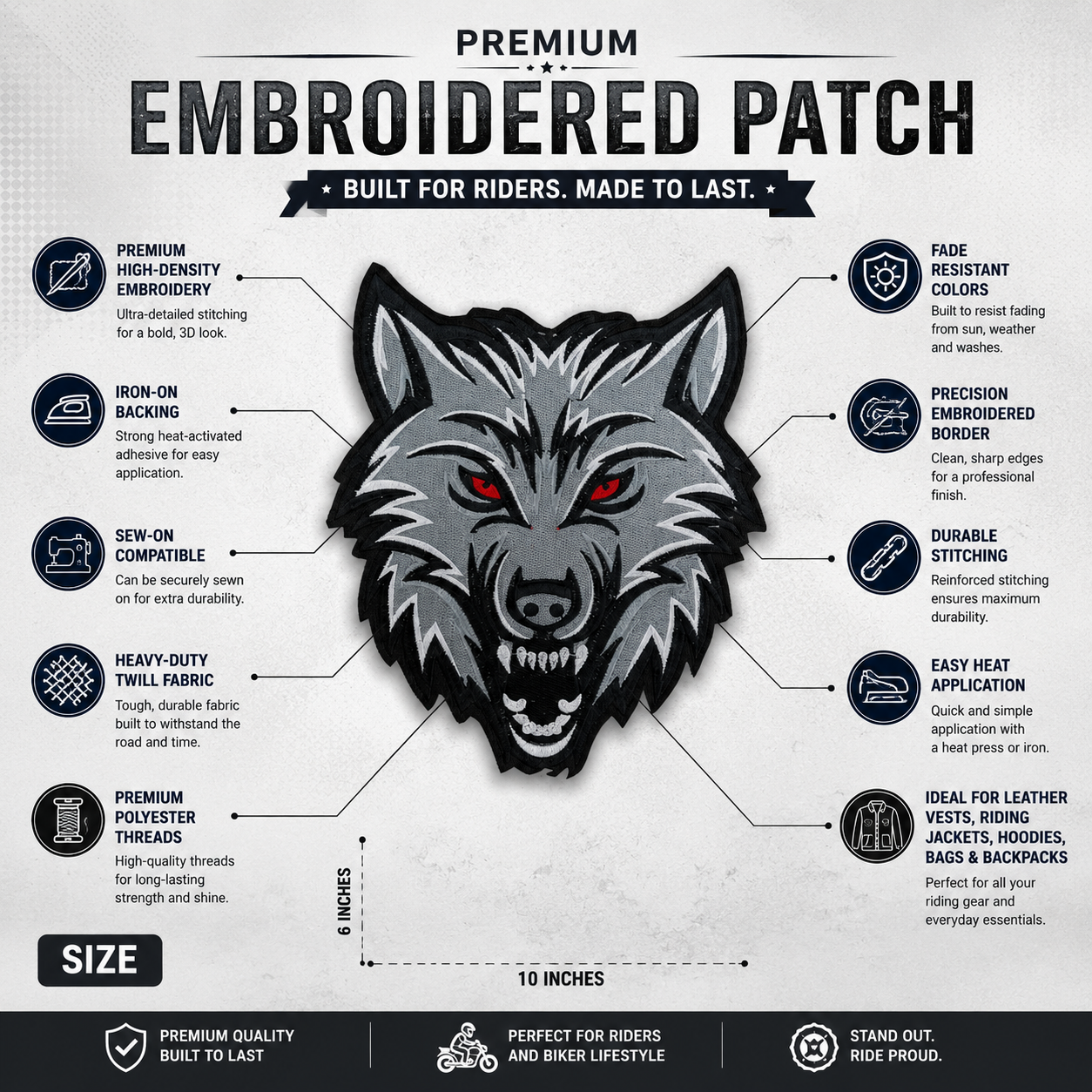 Wolf Logo Back Patch Embroidered 10*6 inches