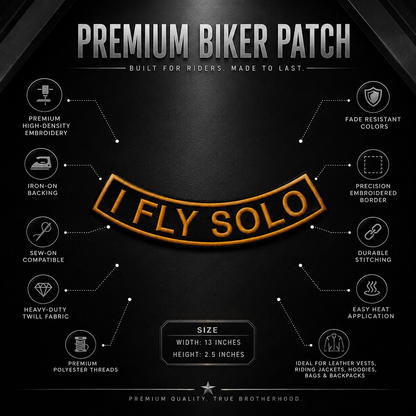 I Fly Solo Back Premium Embroidered Patch | Iron-On & Sew-On | 2.5 × 13 Inches