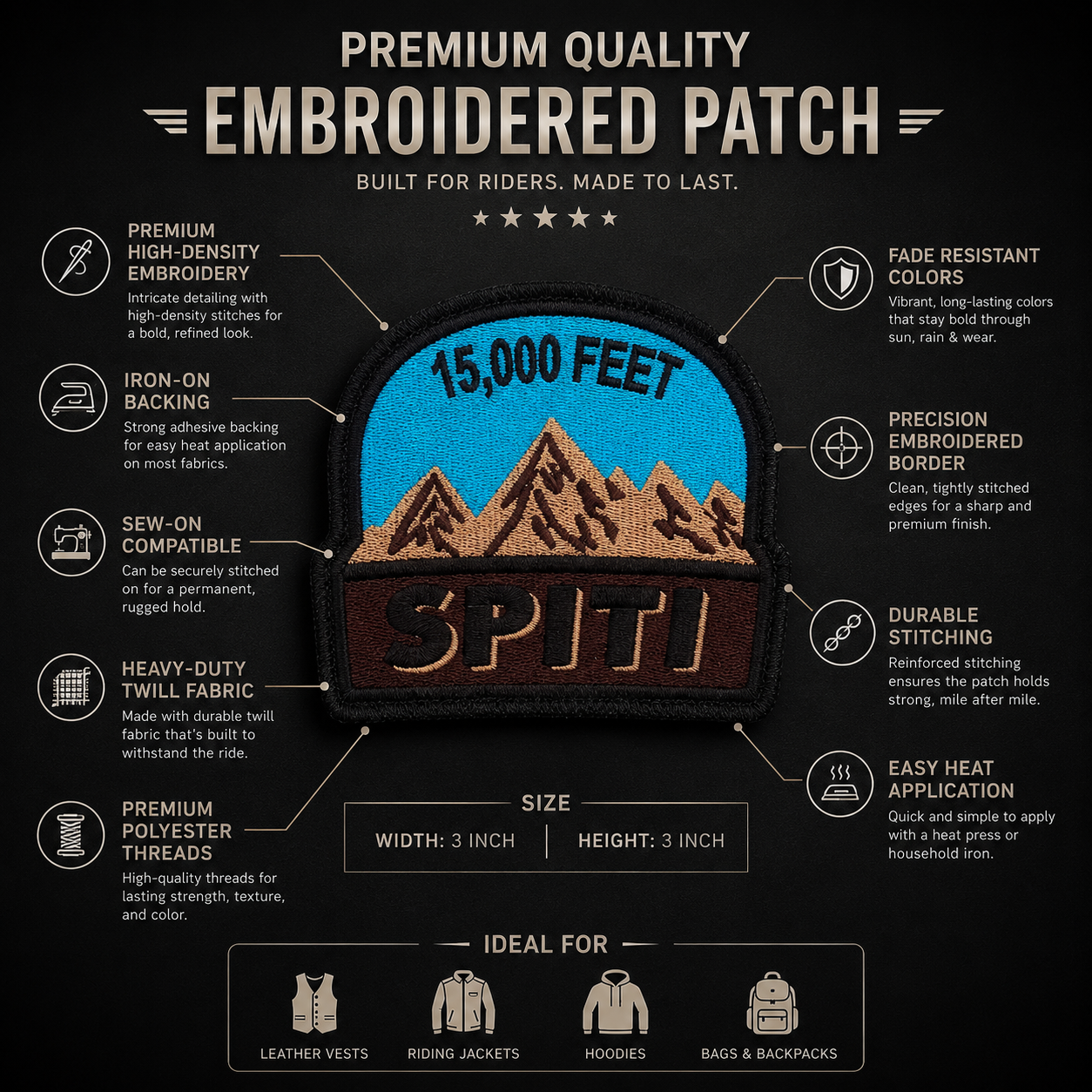15K Feet Spiti Expedition Embroidery Patch – 3 × 3 Inches