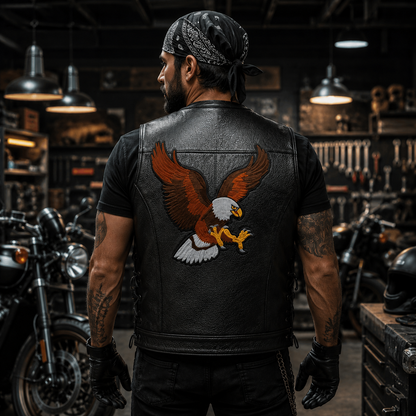 Eagle Back Premium Embroidered Biker Patch | Iron-On & Sew-On | 12.5 × 10.5 Inches
