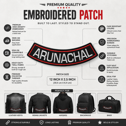 Arunachal Pradesh State Back Embroidered Patch 2.5 × 12 Inches – Iron On / Sew On