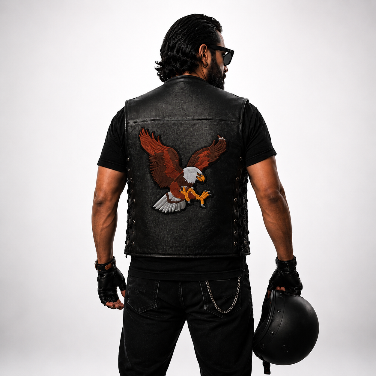 Eagle Back Premium Embroidered Biker Patch | Iron-On & Sew-On | 12.5 × 10.5 Inches