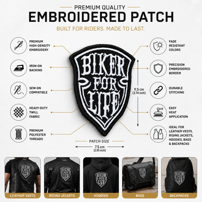Biker For Life Embroidered Patch, 3.74*2.95 inches