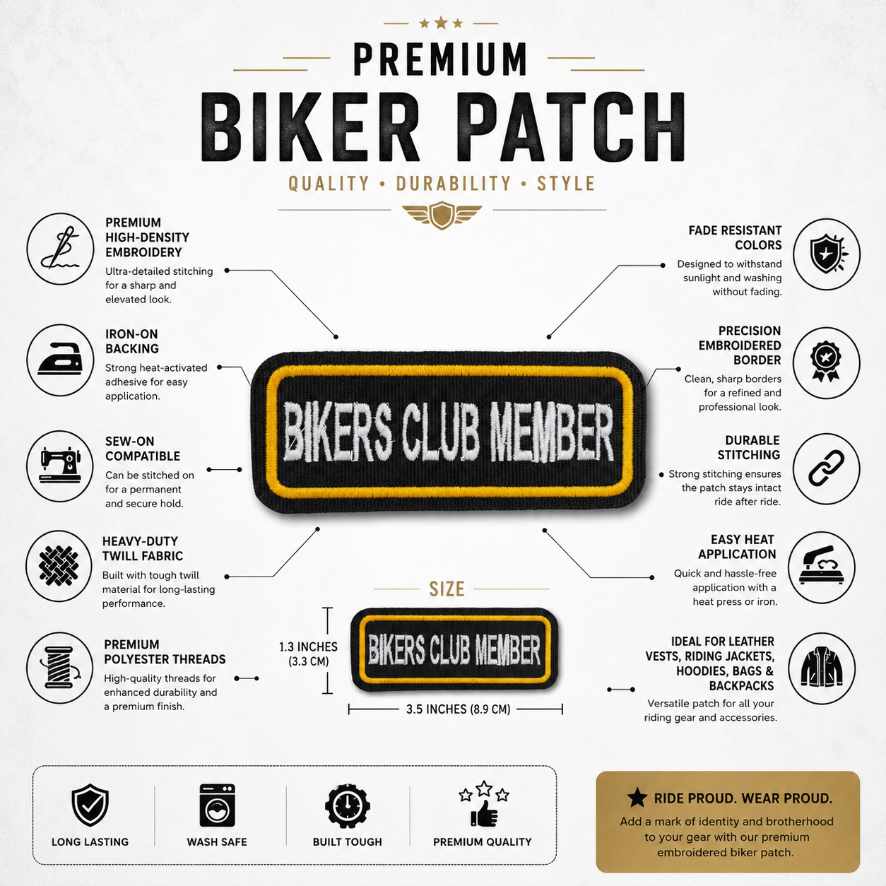 Biker Club Members Embroidered Patch, 3.5*1.3 inches
