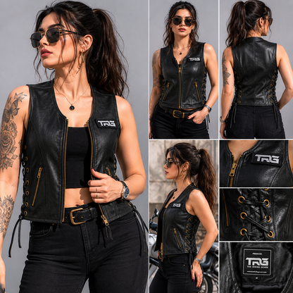 Trg015 Pure Leather Riding Vest Ladies