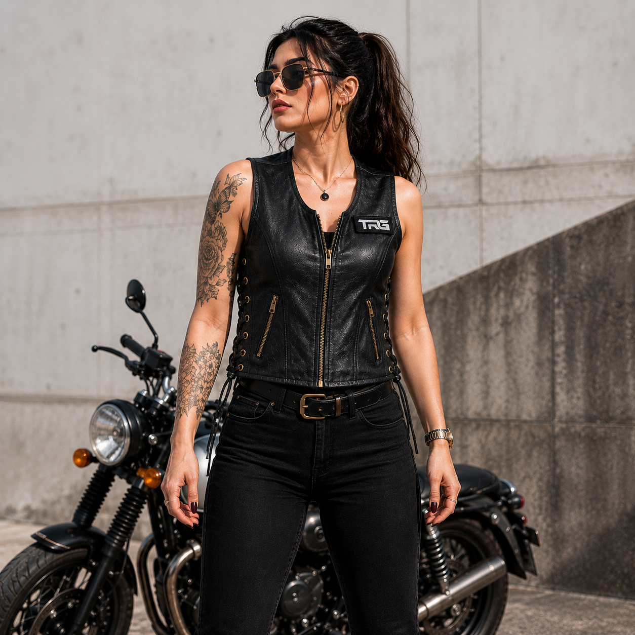 Trg015 Pure Leather Riding Vest Ladies