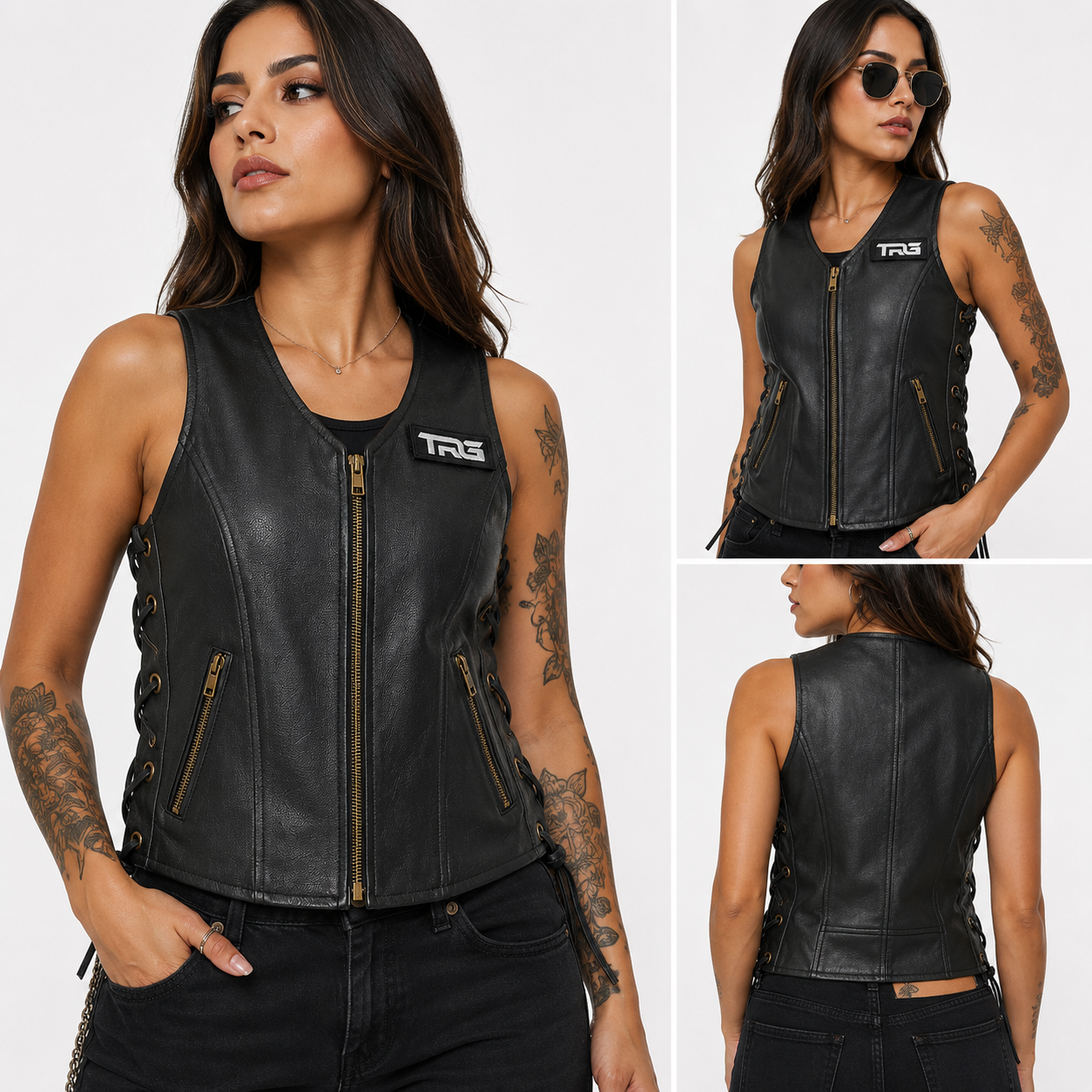Trg015 Pure Leather Riding Vest Ladies