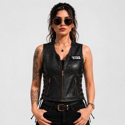 Trg015 Pure Leather Riding Vest Ladies