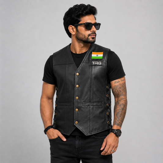 TRG06 Synthetic Leather Motorcycle Riding Vest – Premium Biker Vest