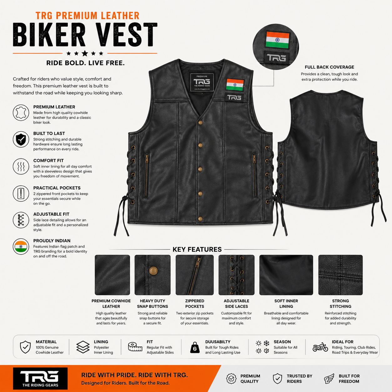 Trg05 faux/synthetic leather riding vest