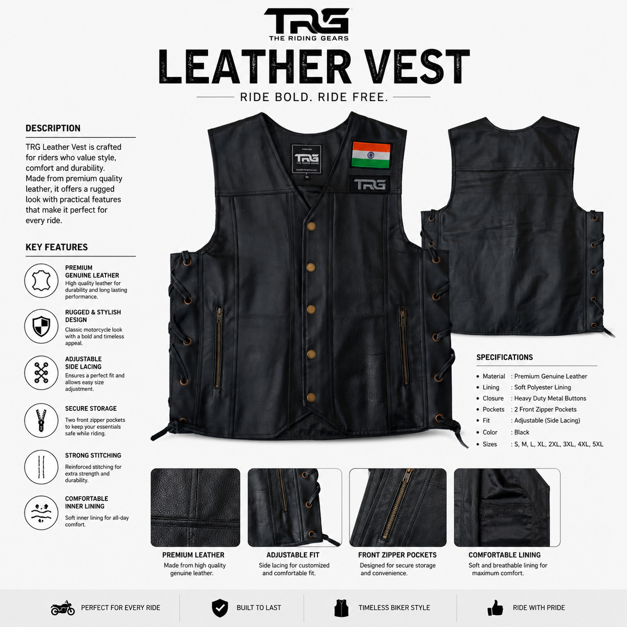 Trg07 Pure Leather Riding vest