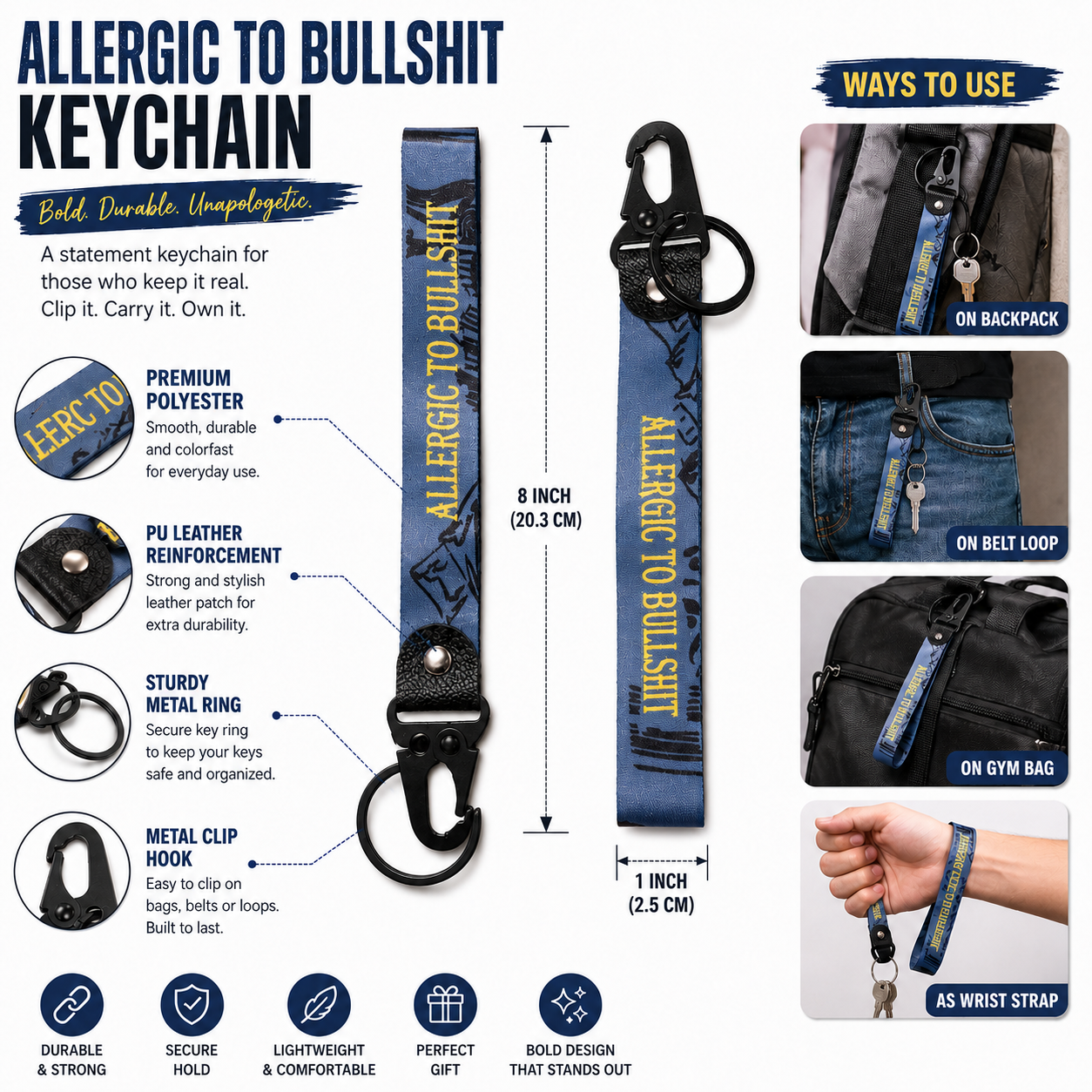 Allergic To Bullshit Keychain