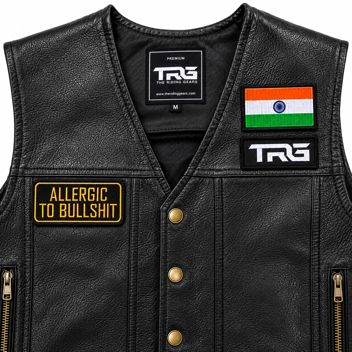 Allergic to Bullshit embroidered riding vest patch front chest placement