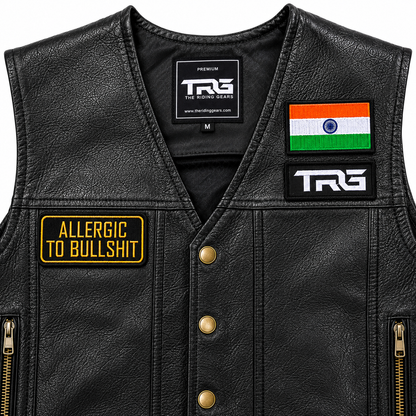 Allergic to Bullshit embroidered riding vest patch front chest placement