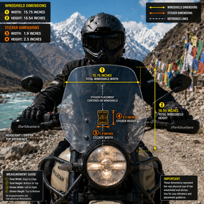 Ready to Race Motorcycle Sticker displayed on an adventure motorcycle windshield in a Himalayan riding setting