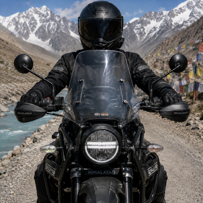 Extreme Off Road motorcycle sticker applied to adventure bike windshield on Himalayan mountain road