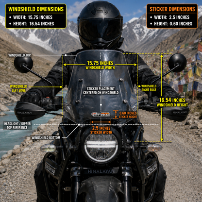 Extreme Off Road motorcycle sticker 2.5 x 0.60 inch size and motorcycle windshield placement infographic