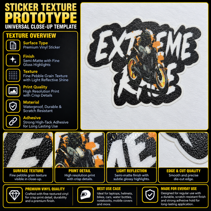 Extreme Ride motorcycle rider premium vinyl sticker with black white and orange design and die-cut border