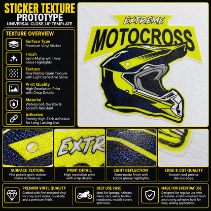 Extreme Motocross premium vinyl sticker with yellow black motocross helmet design and detailed textured finish