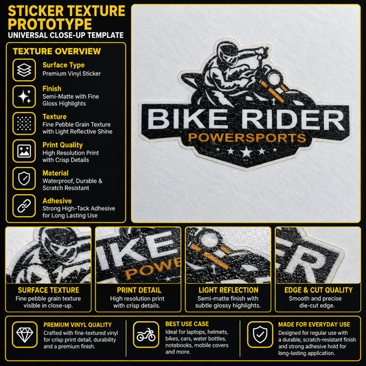 Bike Riders Powersports Sticker 2.5 inches wide and 1.4 inches high centered on motorcycle windshield with 15.75 x 16.54 inch windshield reference
