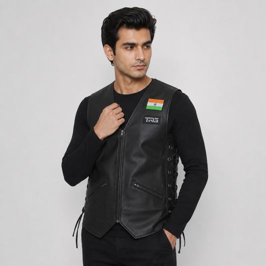 TRG08 Leather Motorcycle Riding Vest – Premium Biker Vest