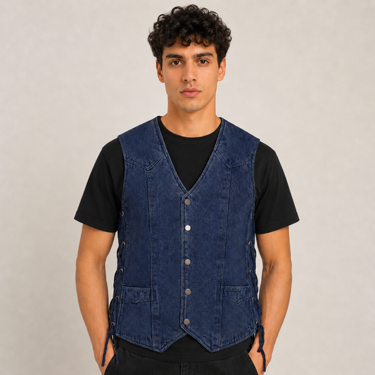 TRG09 Denim Motorcycle Riding Vest – Premium Biker Vest