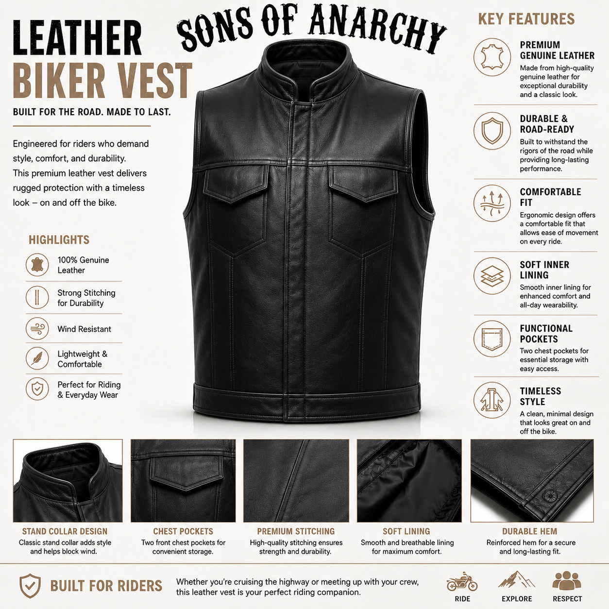 Trg020 Sons Of Anarchy Leather Vest