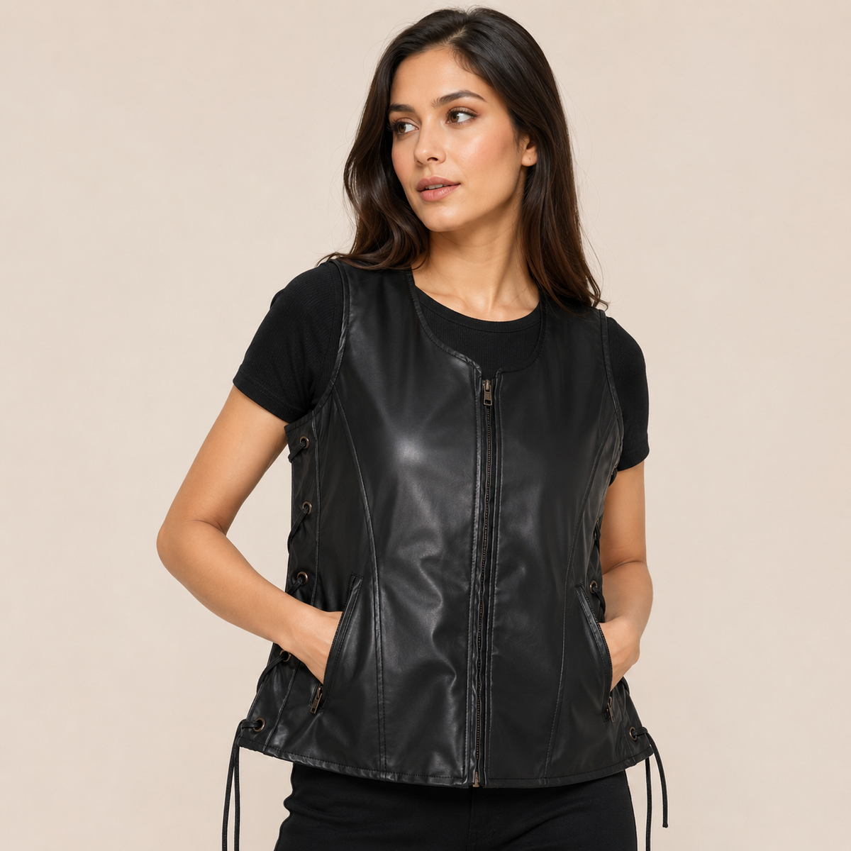 TRG015 Pure Leather Ladies Riding Vest – Premium Biker Vest