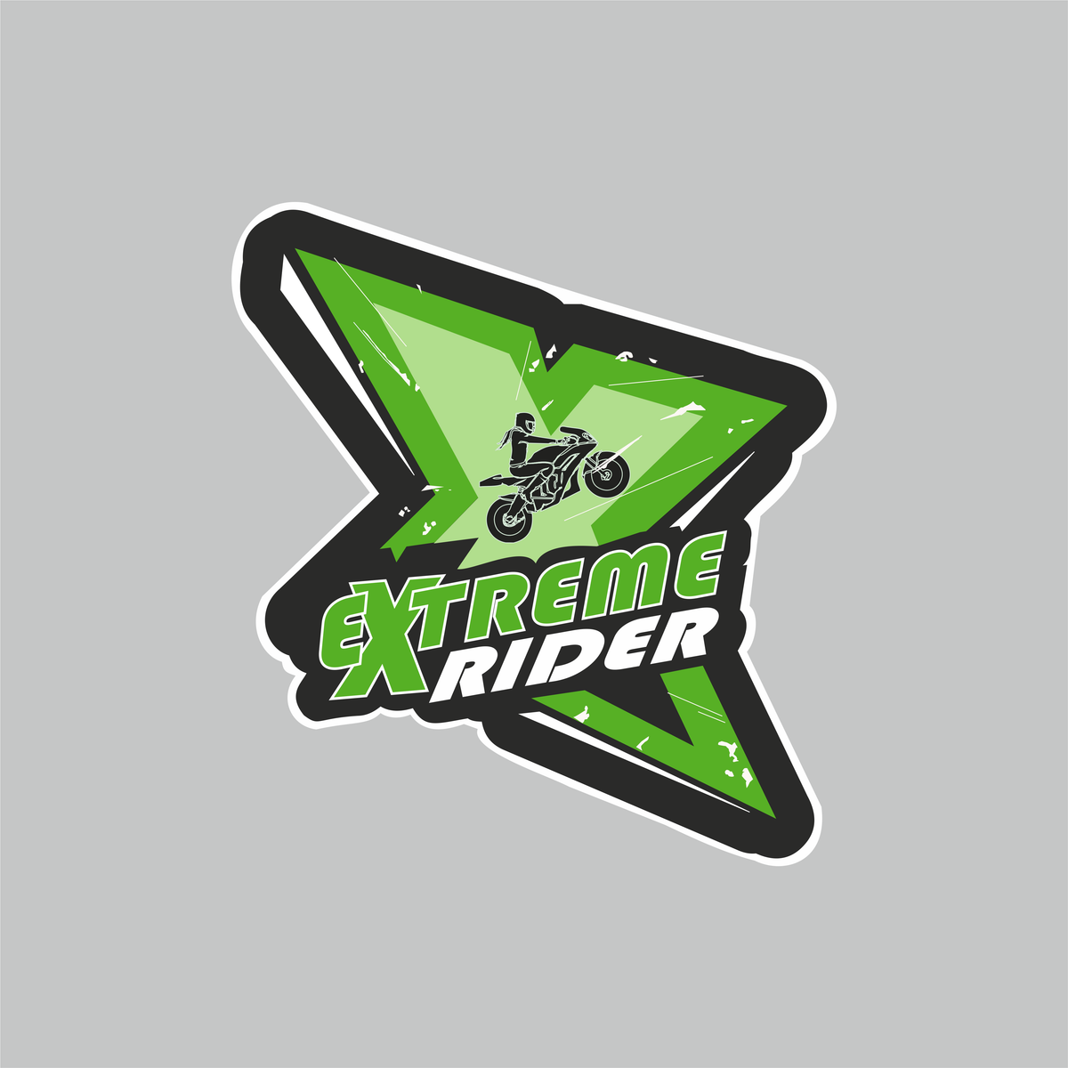 Extreme Rider green and black adventure motorcycle vinyl sticker with die-cut white border
