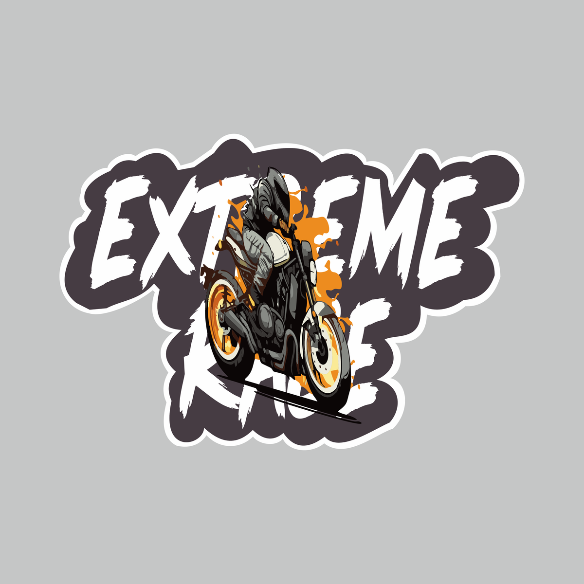 Extreme Ride motorcycle biker sticker artwork with sport bike graphic in black white and orange