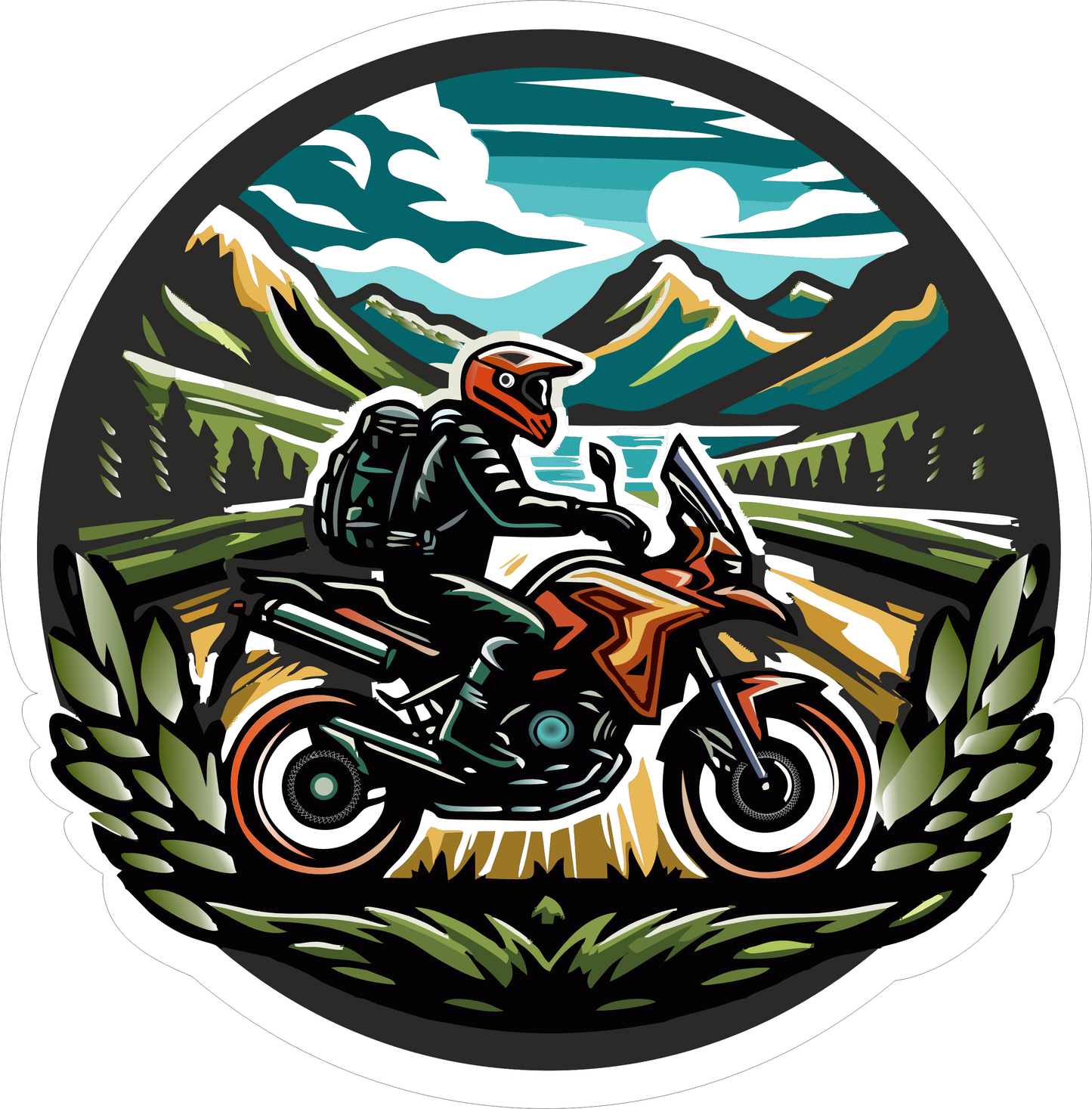 Flowers Circle Rider Sticker 2.5 × 2.4 Inches – Motorcycle Sticker