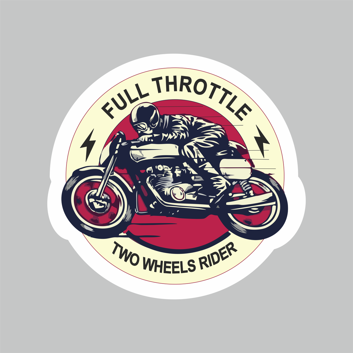 Full Throttle Two Wheels Rider motorcycle vinyl sticker with vintage biker graphic design