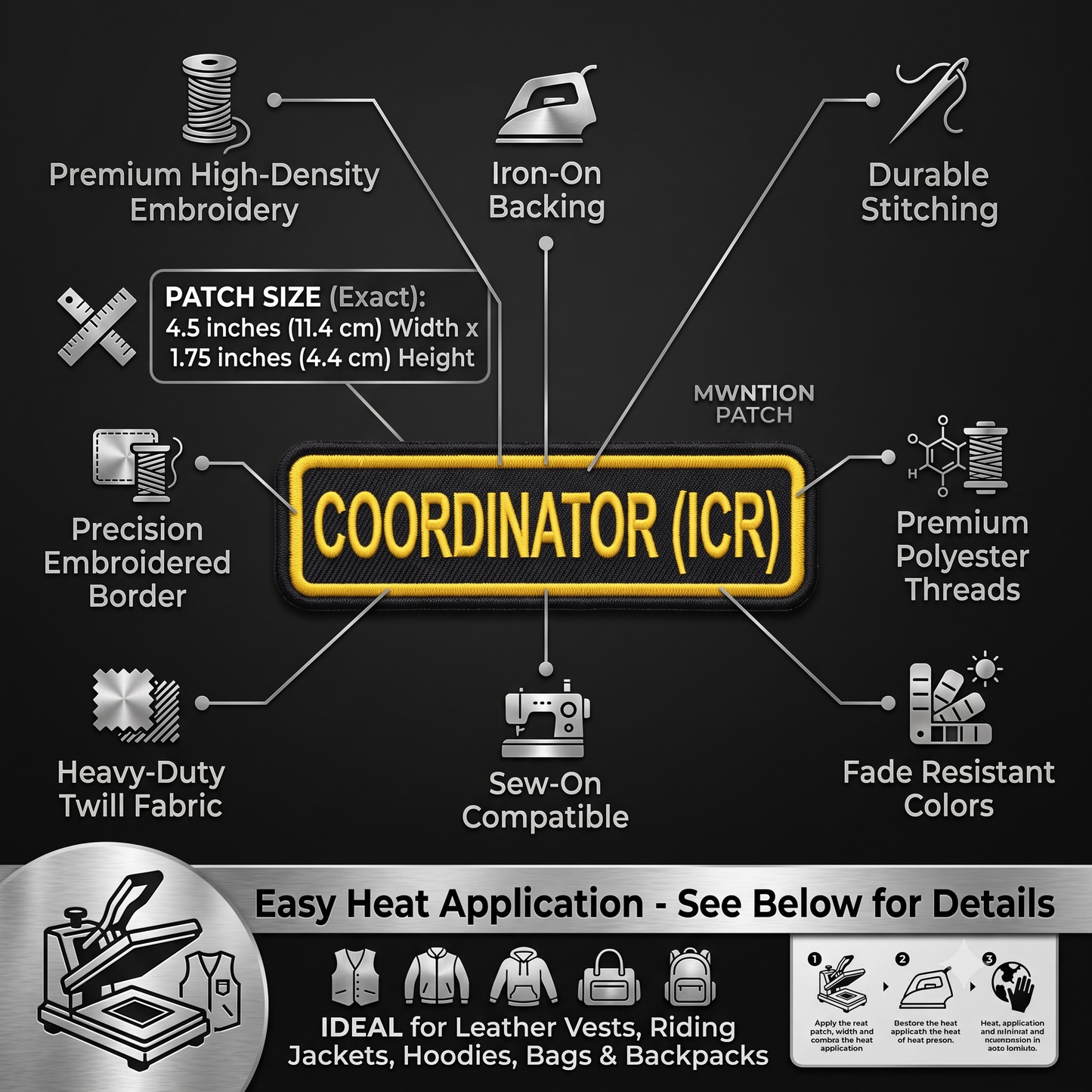 Coordinator ( ICR ) Front Embroidery Patch, 4.5*1.75 inches