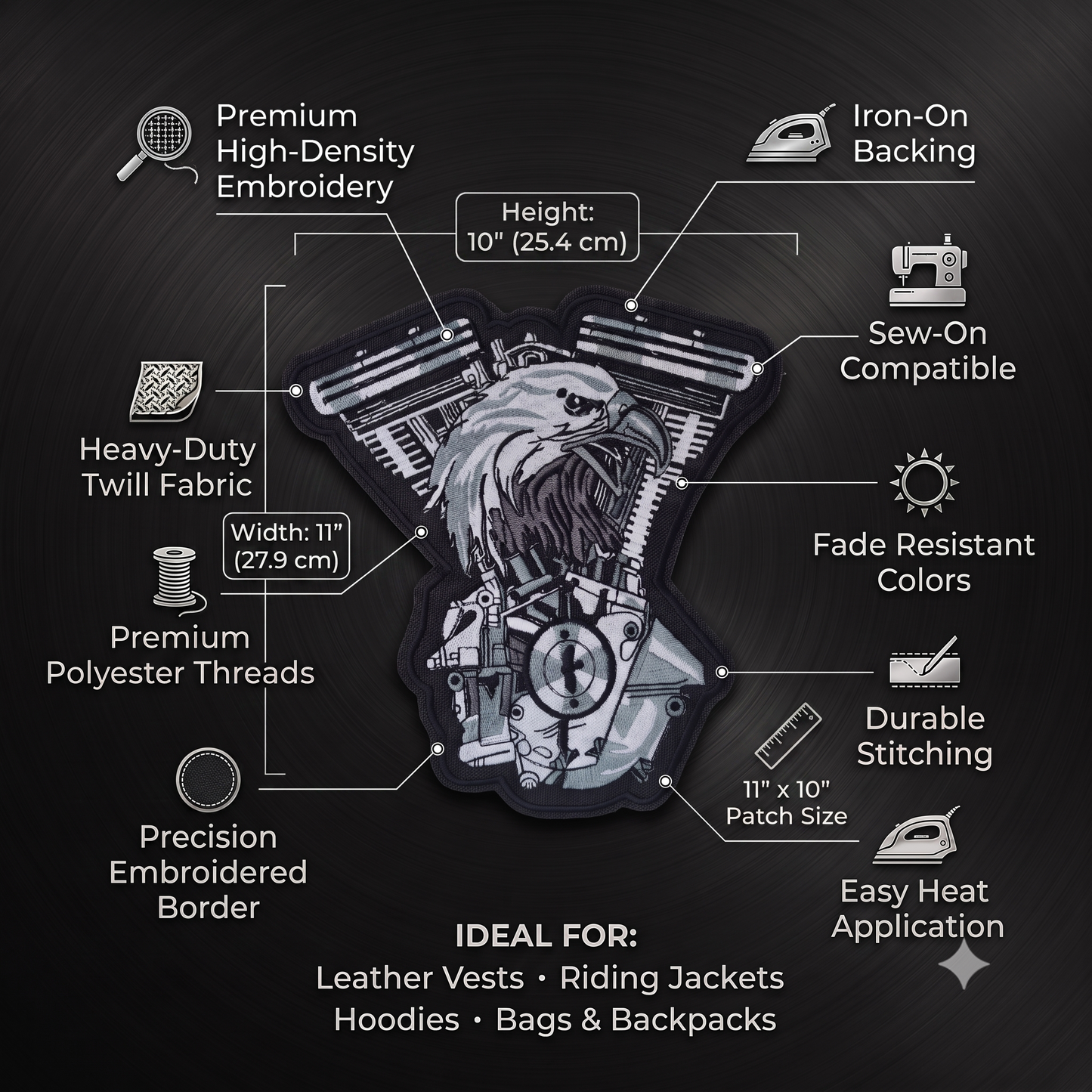 Eagle Back Premium Embroidered Patch | Iron-On & Sew-On | 11 × 10 Inches