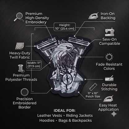 Eagle Back Premium Embroidered Patch | Iron-On & Sew-On | 11 × 10 Inches