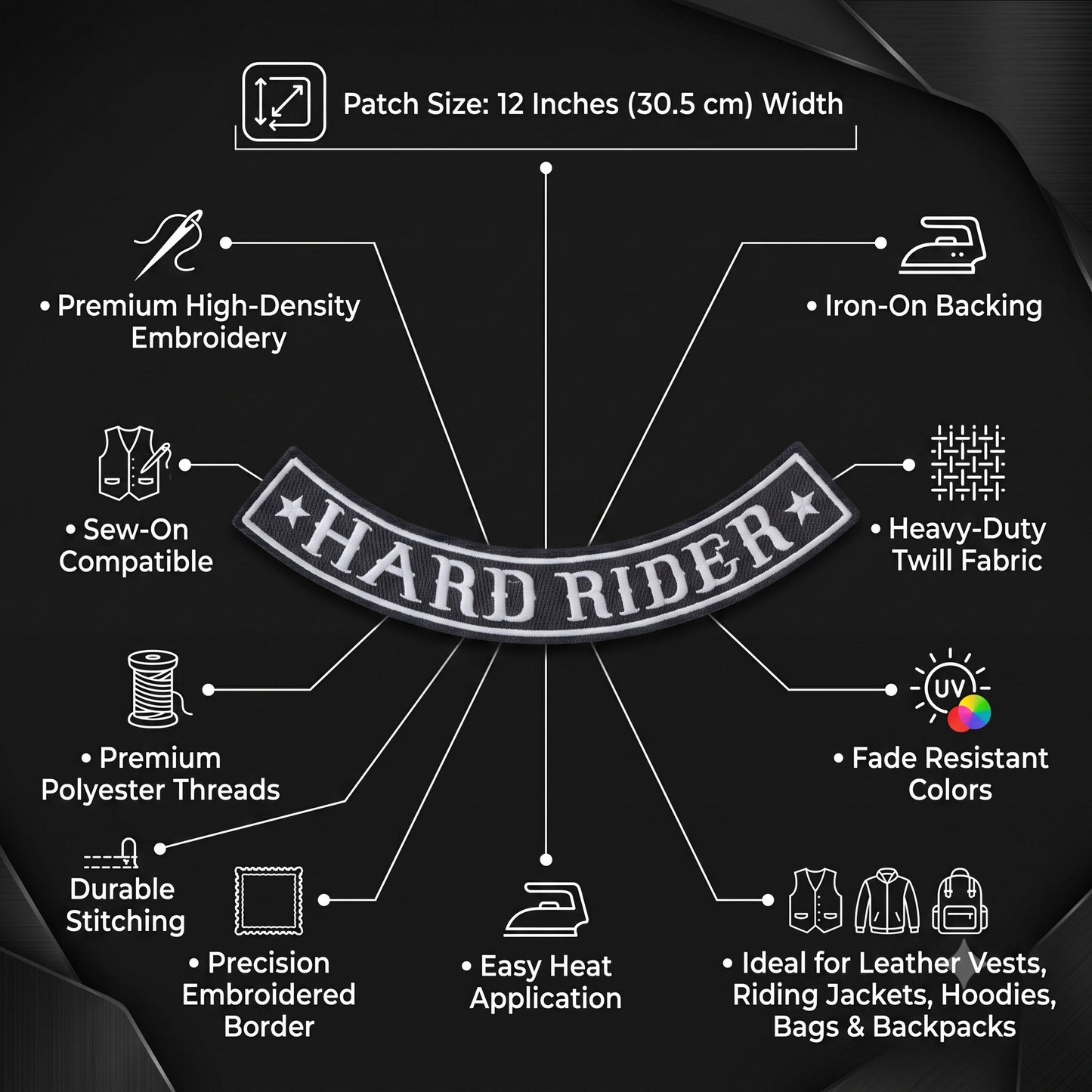 Hard Rider Back Patch Embroidered 12 inches