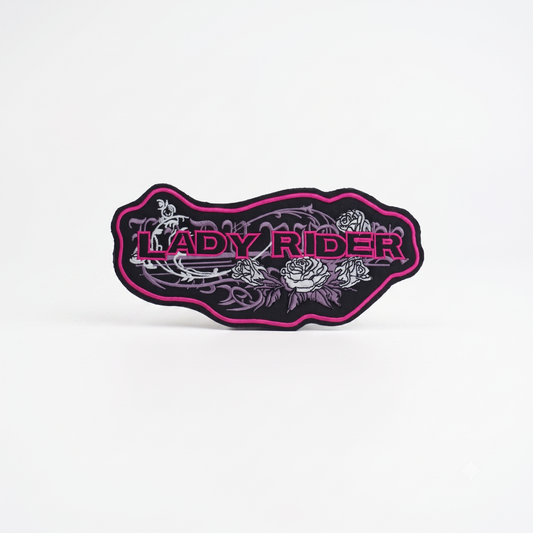 Lady Rider Back Premium Embroidered Patch | Iron-On & Sew-On | 10 × 4.5 Inches