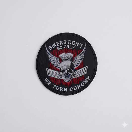 Bikers Don't Go Grey Back Premium Embroidered Patch | Iron-On & Sew-On | 9 × 9 Inches