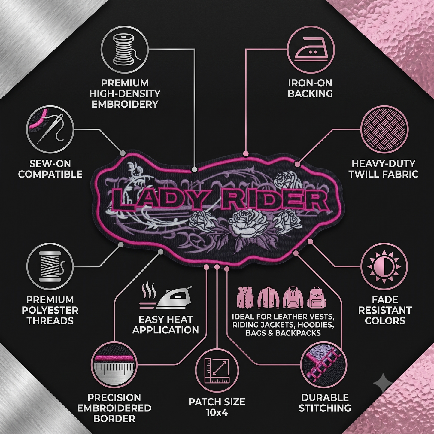 Lady Rider Back Patch Embroidered 10*4 inches
