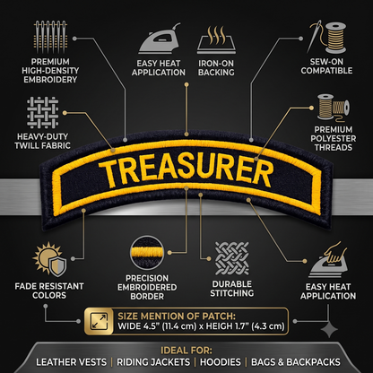 Treasurer Front Embroidery Patch, 4.5*1.7 inches
