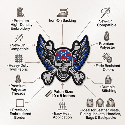 Skul With Wings Pack Patch Embroidered 10*8 inches