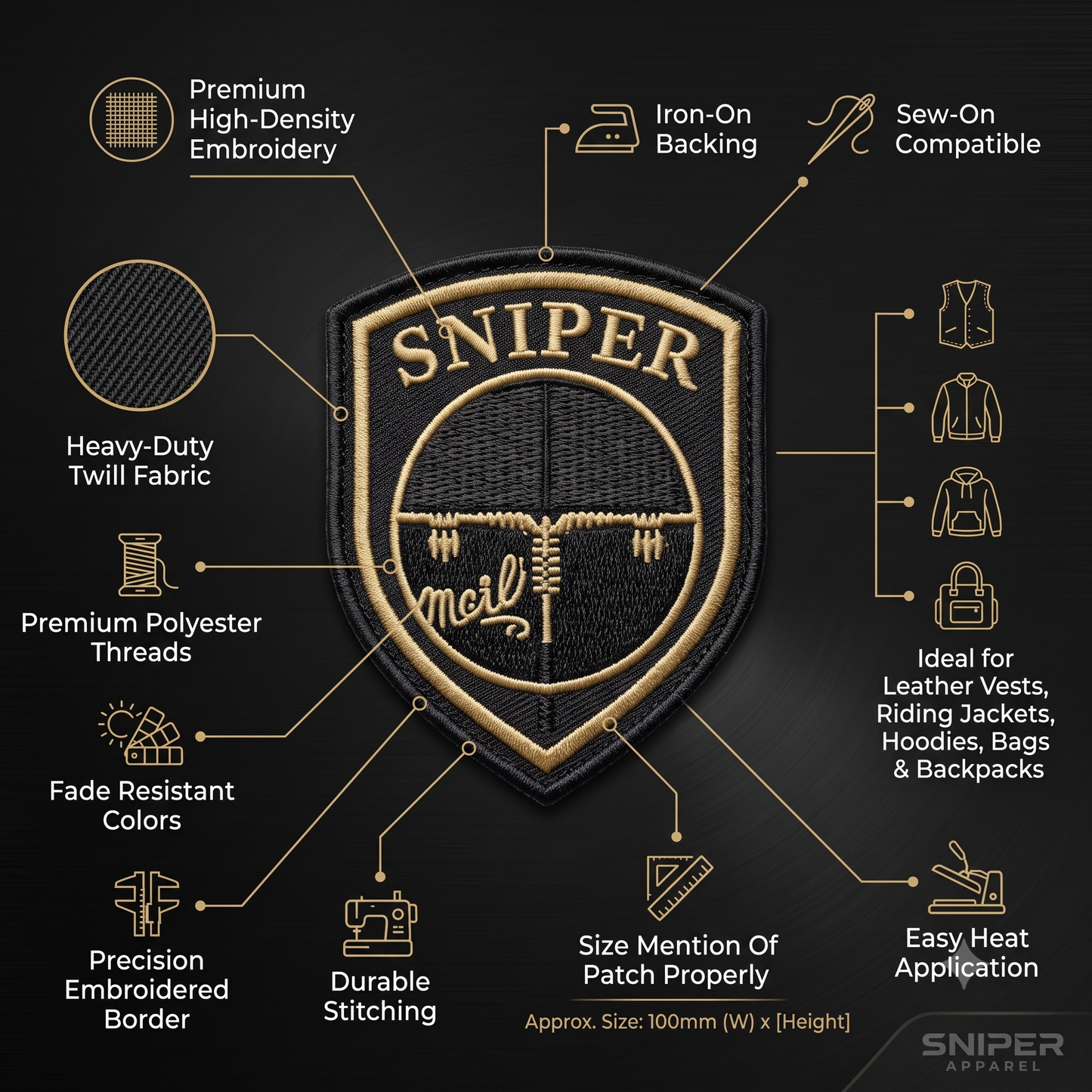 Sniper Embroidery Patch, 3.9 inches