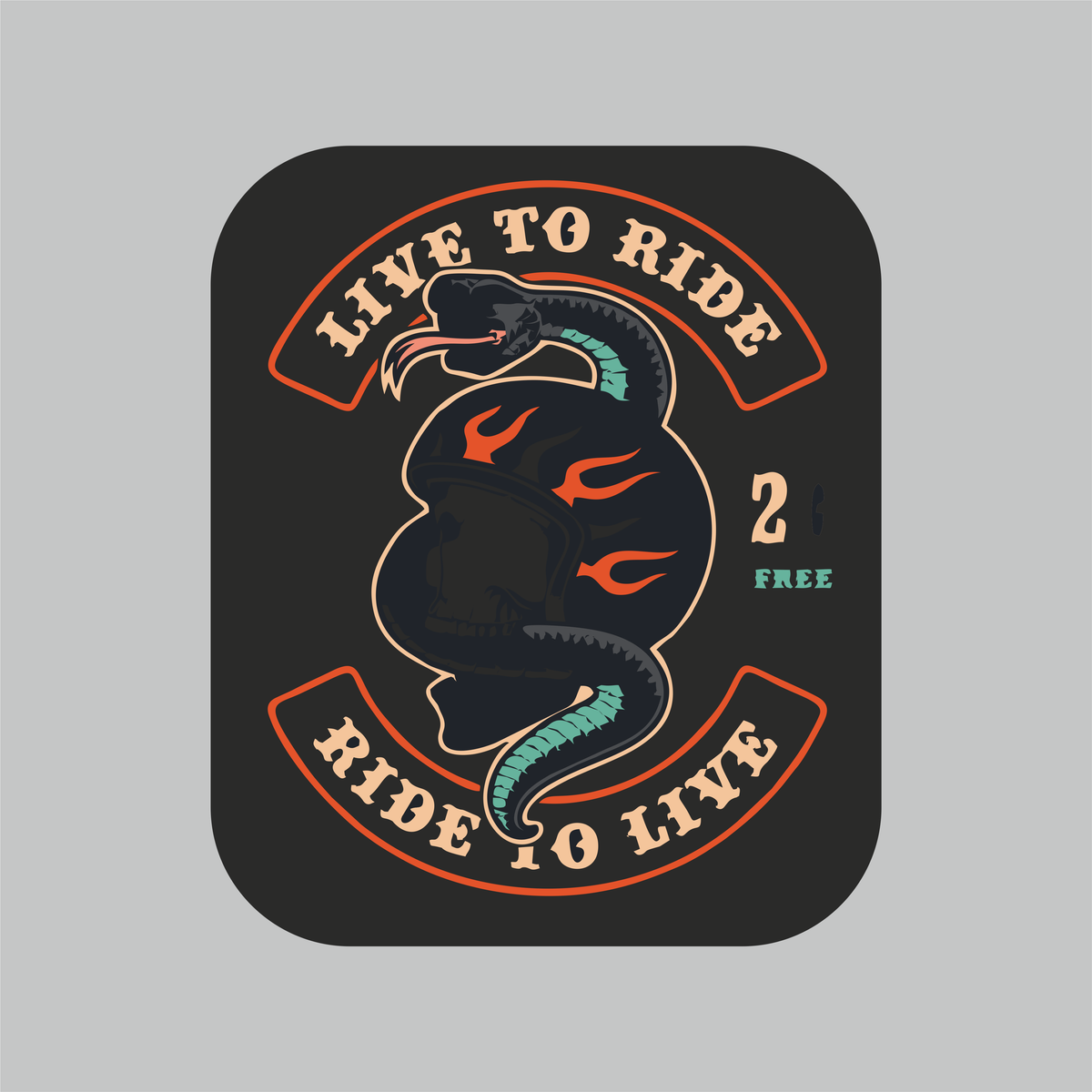 Live to Ride Ride to Live motorcycle sticker featuring snake, biker helmet and flame artwork on black background