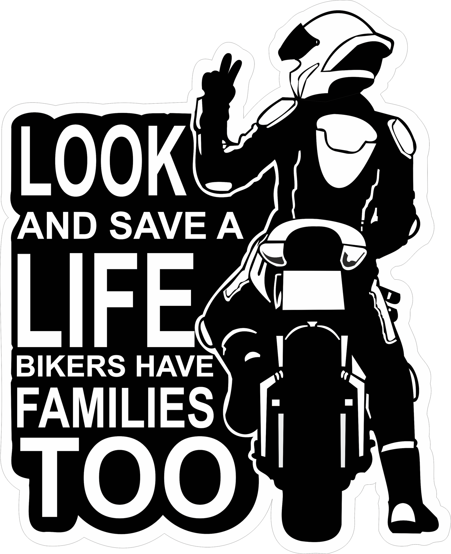 Look and Save Life Sticker 2.5 × 2 Inches – Motorcycle Safety Sticker