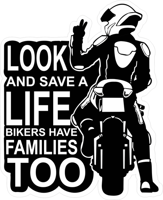 Look and Save Life Sticker 2.5 × 2 Inches – Motorcycle Safety Sticker